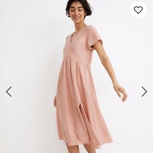 NWT Madewell midi linen blend Clara dress pink large faux wrap